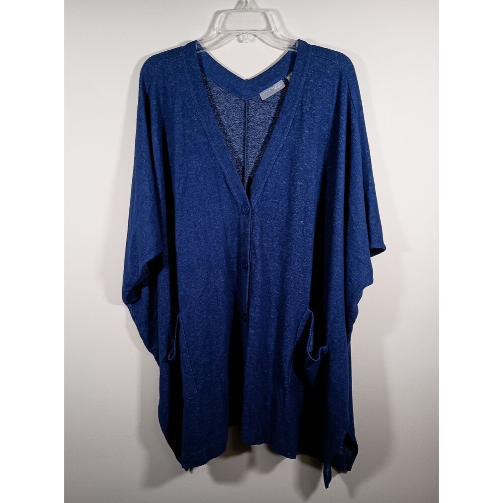 Susan Graver Womens Lifestyle Marshmallow Knit Button Cardigan Blue Plus Size 1X
